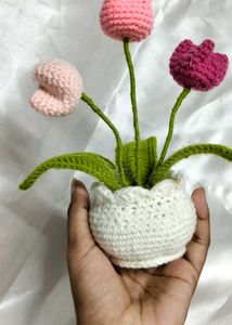 Crocheted Tulip Plant Decor