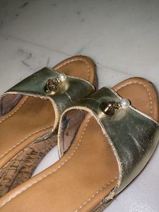 Stylish Gold Slide Wedges Sandals