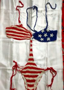 Crocheted American Flag Bikini Set