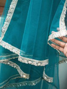 Beautiful Teal Dupatta with Embellished Border