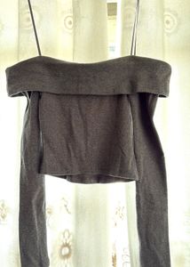 Gray Off-Shoulder Long Sleeve Top