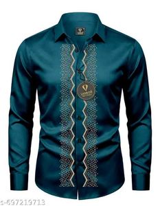 Stylish Men's Teal Embellished Shirt