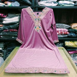 V Neck Embroidery Work Kurti Set