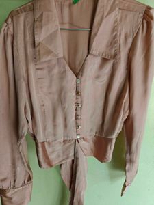 Elegant Pink Satin Tie-Front Blouse
