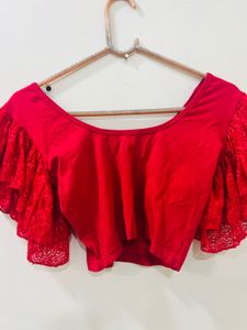 Red Lace Sleeve Blouse