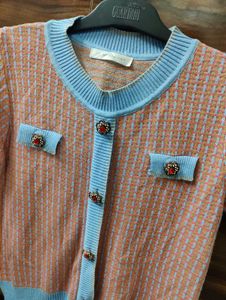 Chic Knit Top - Pink with Blue Trim