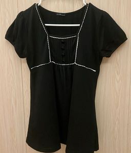 Korean Square Neck Top with Button Details