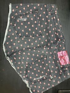 Cute Heart Print Denim Shorts