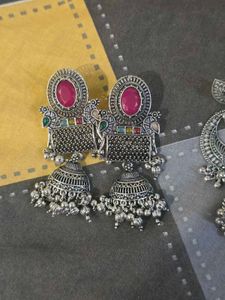Oxidized Silver Jhumka Earrings