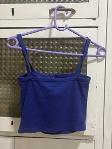 Vibrant Blue Ribbed Button-Up Camisole Top