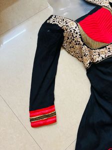 Elegant Black &amp; Red Embroidered Anarkali Kurta