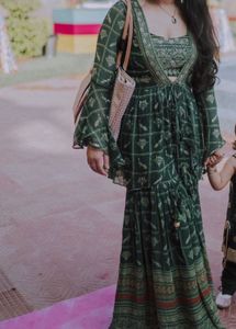 Elegant Green Kurta Set with Sharara Pants