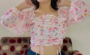 Pink Floral Ruched Crop Top🌸🌀