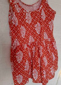 Vibrant Orange Kurta Set with White Print