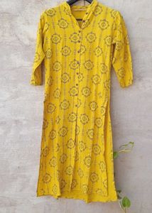 Stylish Yellow Long Kurti with Side Slits – Office