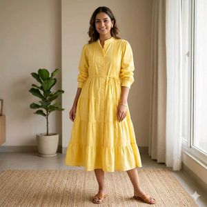 Yellow Tiered Midi Dress
