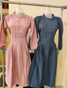 Elegant Pleated Neck Dress+ free delivery+gift