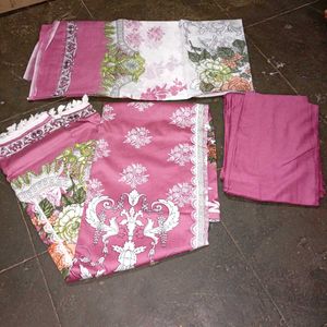 Pink Floral Print dress material with la