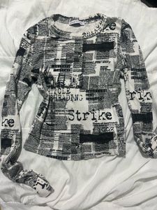 Newspaper Print Long Sleeve Top