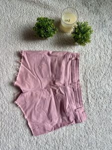 Pink Studded Distressed Denim Shorts