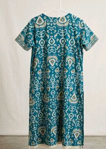 Teal Printed V-Neck Kurta
