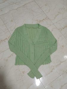 Mint Green Ribbed Knit Cardigan
