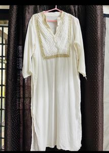 Elegant White Kurta with Gold Trim