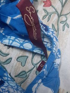 Women's Blue Floral Cold Shoulder Kurta