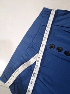 Blue Pleated Button-Up Cropped Pants for girls
