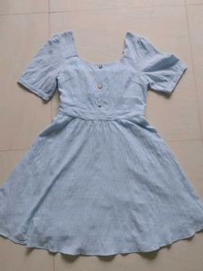 Light Blue Puff Sleeve A-Line Dress