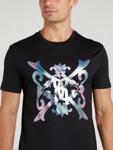 AUTHENTIC ROBERTO CAVALLI BLACK BAROQUE PRINT Tees