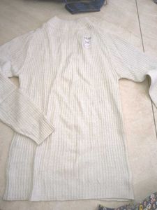 Cream Ribbed Mock Neck Sweater