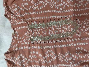 Peach Bandhani Print Kurta