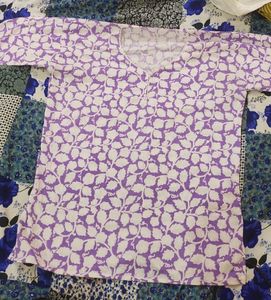 Purple Floral Print Cotton Kurta