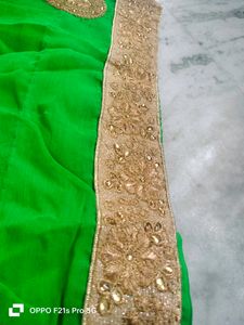 Home Made embroidery green colour designing sari