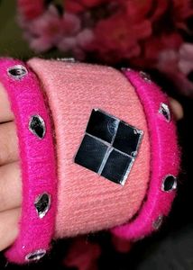 Pink Mirror Work Bangles
