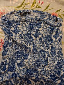 Blue Floral Strapless Dress