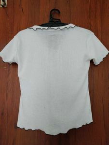 White Ribbed Top with Black Trim