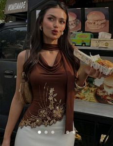 Brown sequin Embellished Top