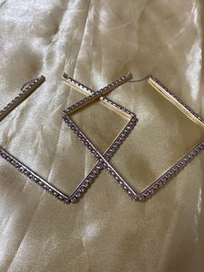 Large Square Rhinestone Hoop Earrings