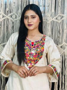 Embellished Mirror Work Kurta set off white