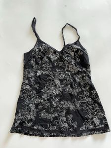 Black Floral Embroidered Spaghetti Strap Top