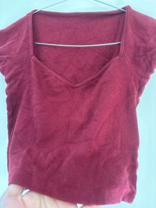 Burgundy Square Neck Crop Top