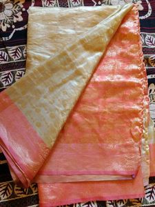 Banarsi Cream Saree with Pink Border