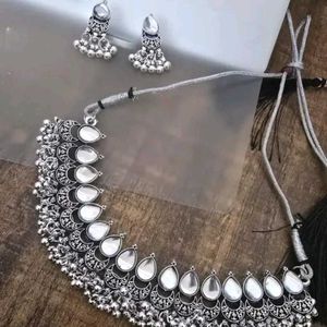 Silver Oxidized Necklace & Earrings Set