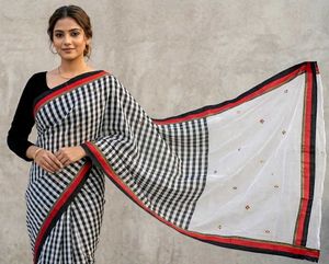 Elegant Black & White Checkered Saree