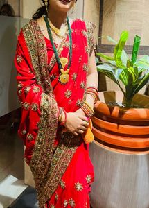 Stunning Red Handwork Saree❤️