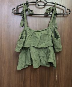 IMPORTED Chic Olive Green Ruffle Camisole Top