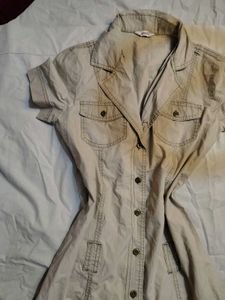 Stylish Beige Button-Up Shirt Dress