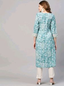 Floral Print Cotton Straight Kurti